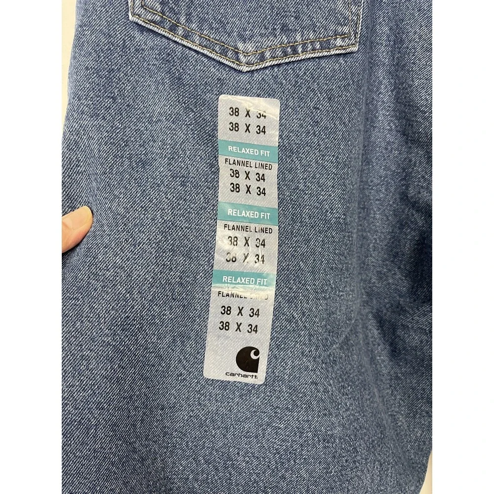Carhartt Mens Jeans 38x34 Relaxed Fit Straight Leg Flannel Lined Denim Work‎ NWT